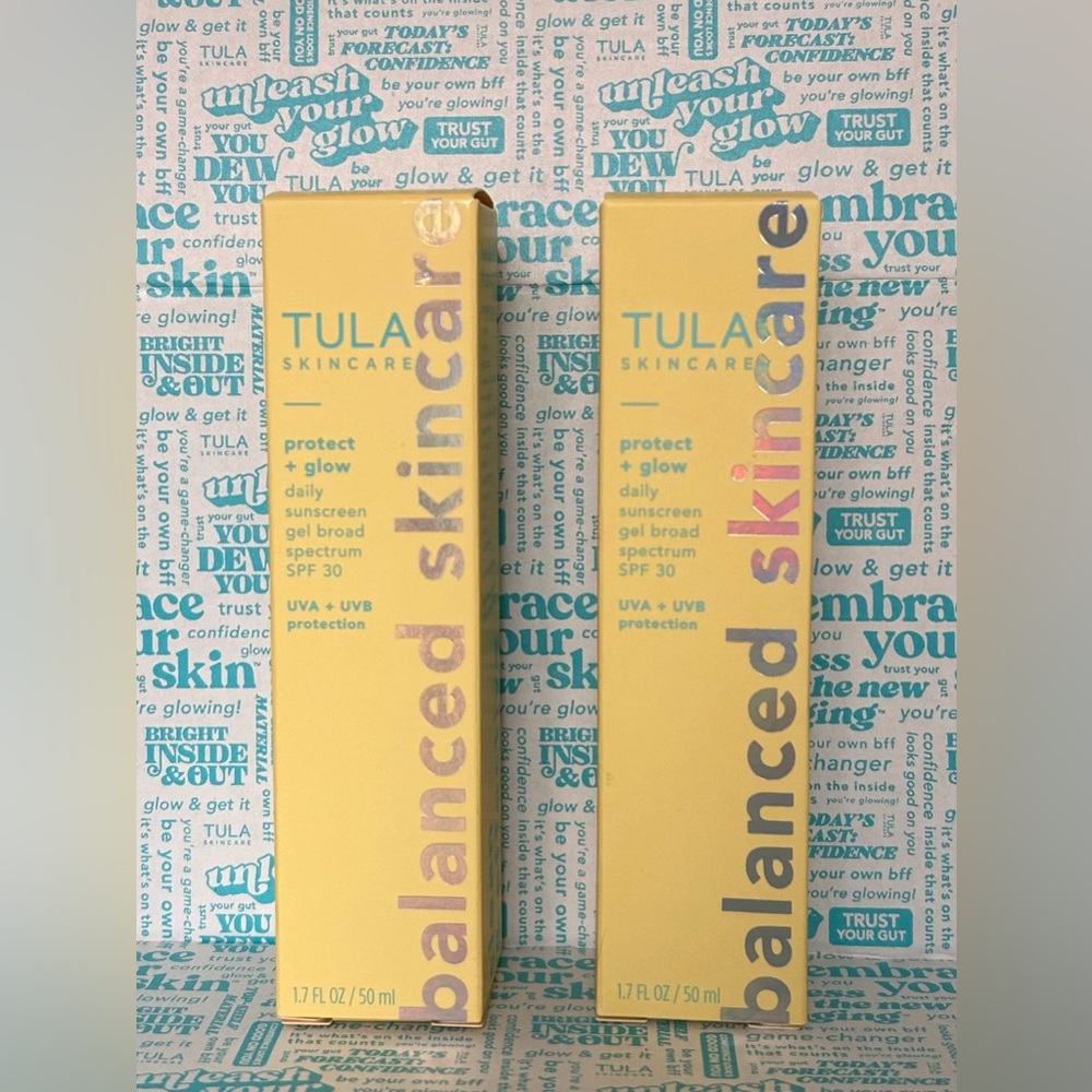 Tula 2-PACK skincare protect + glow daily sunscreen gel SPF 30 NIB. Full size